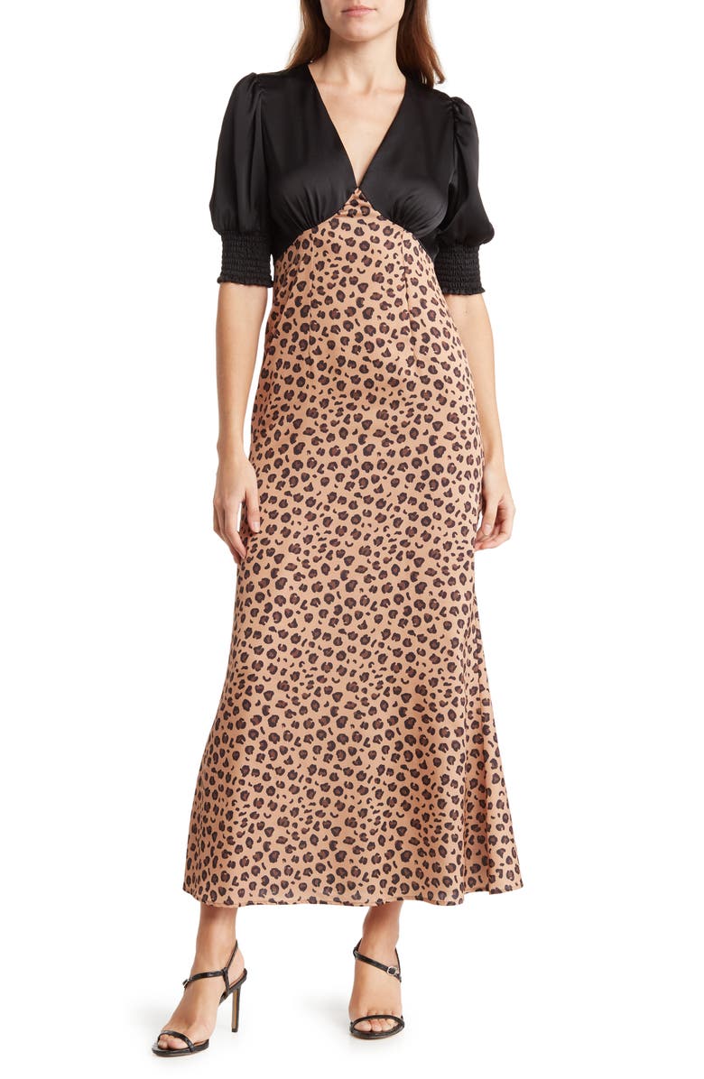 Bonheur D'Amour Leopard Print Empire Waist Maxi Dress, Main, color, 