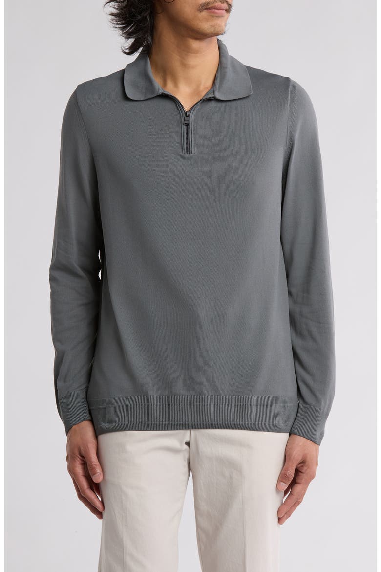 Luno Long Sleeve Zip Polo, Main, color, DARK GREY