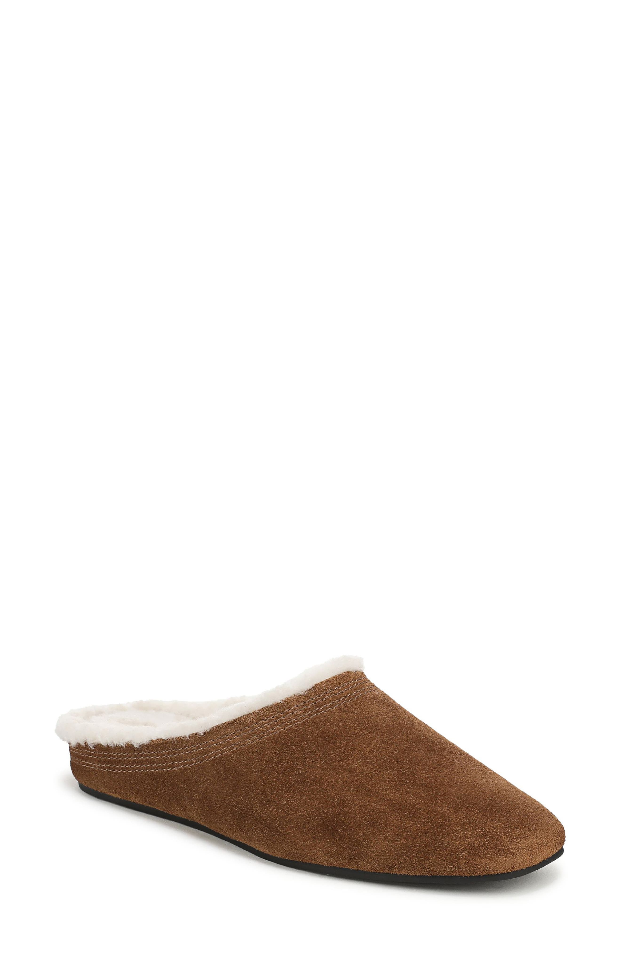 Narcisa Genuine Shearling Flat Mule, Main, color, CHESTNUT SUEDE