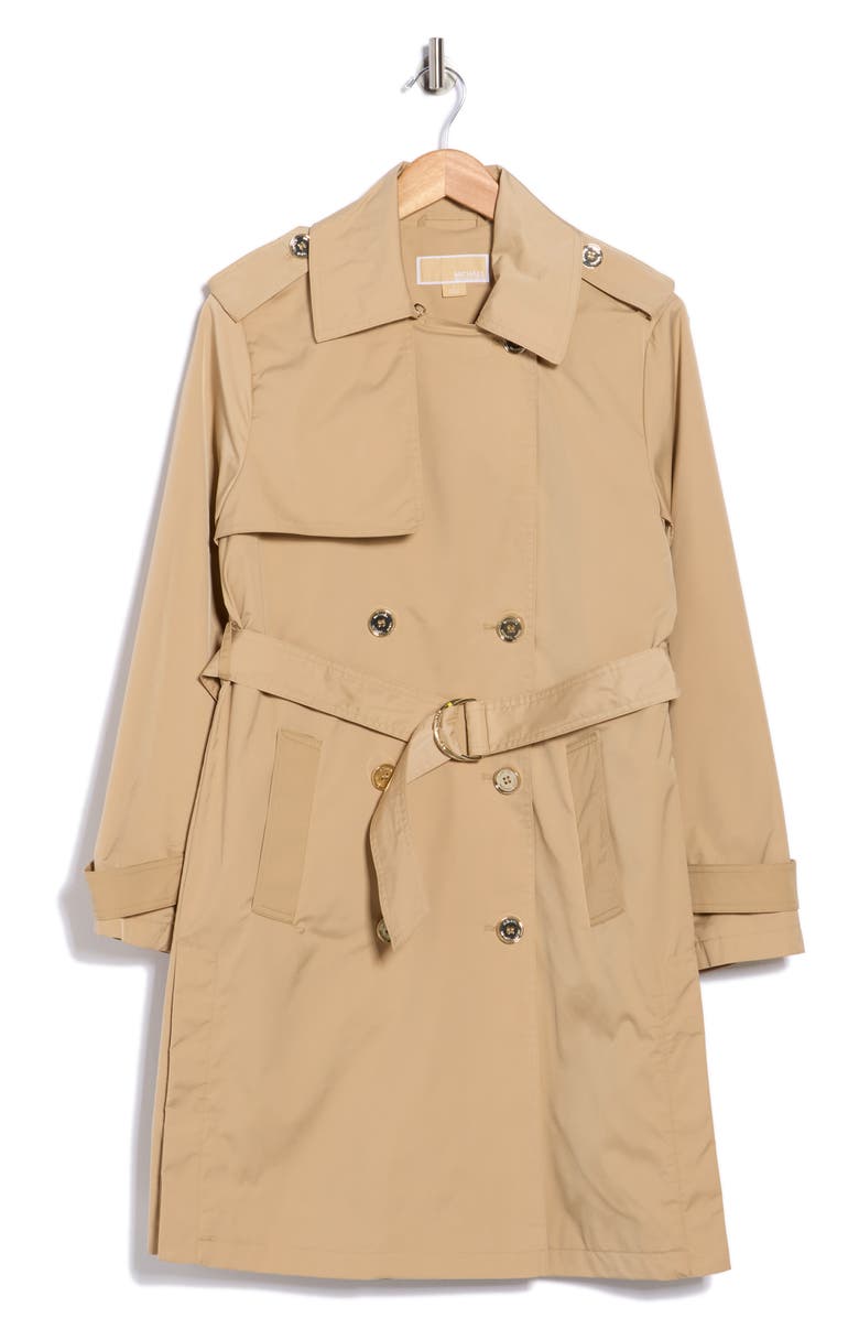 Michael Kors Belted Double Breasted Trench Coat, Alternate, color, Khaki