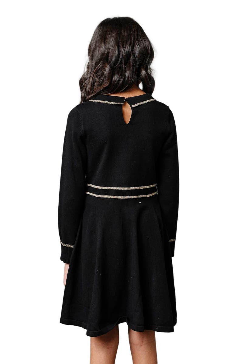 Hope & Henry Girls' Organic Ruffle Collar Sweater Dress, Toddler, Alternate, color, Black With Gold