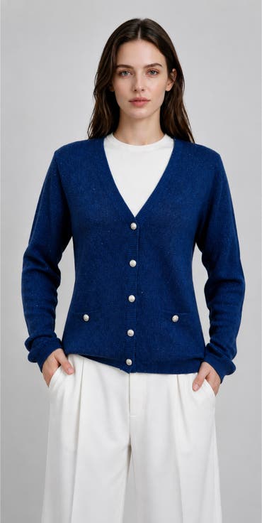 Refined Wool Blend V-Neck Cardigan