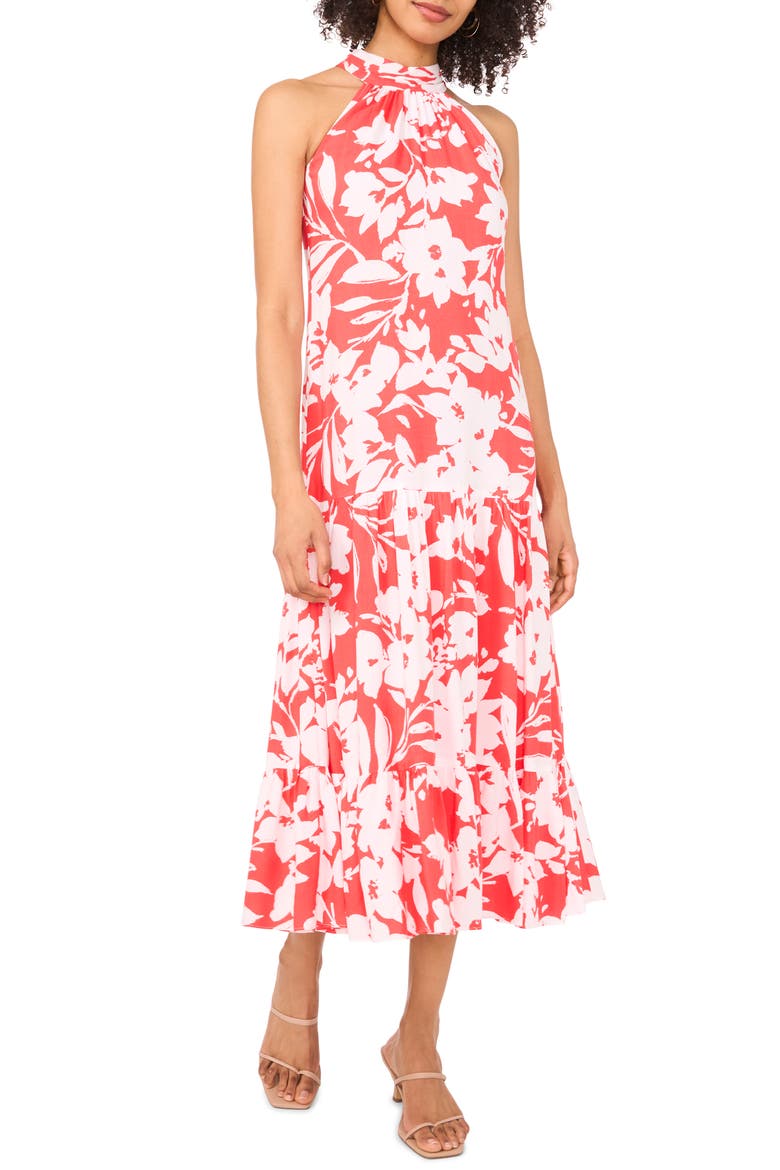 Print Tie Back Maxi Dress, Main, color, ULTRA WHITE