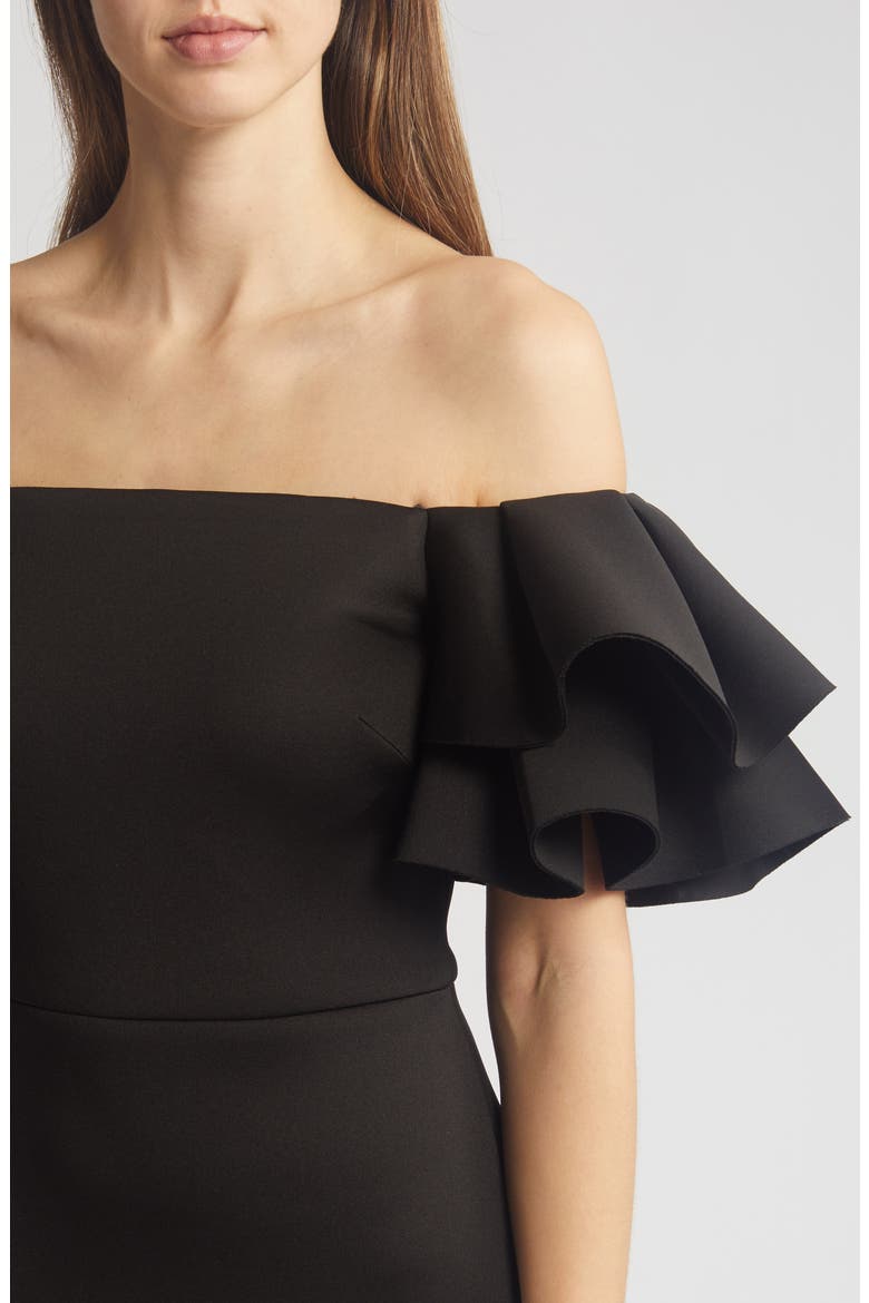 Ruffled Off-the-Shoulder Cocktail Dress, Alternate, color, BLK
