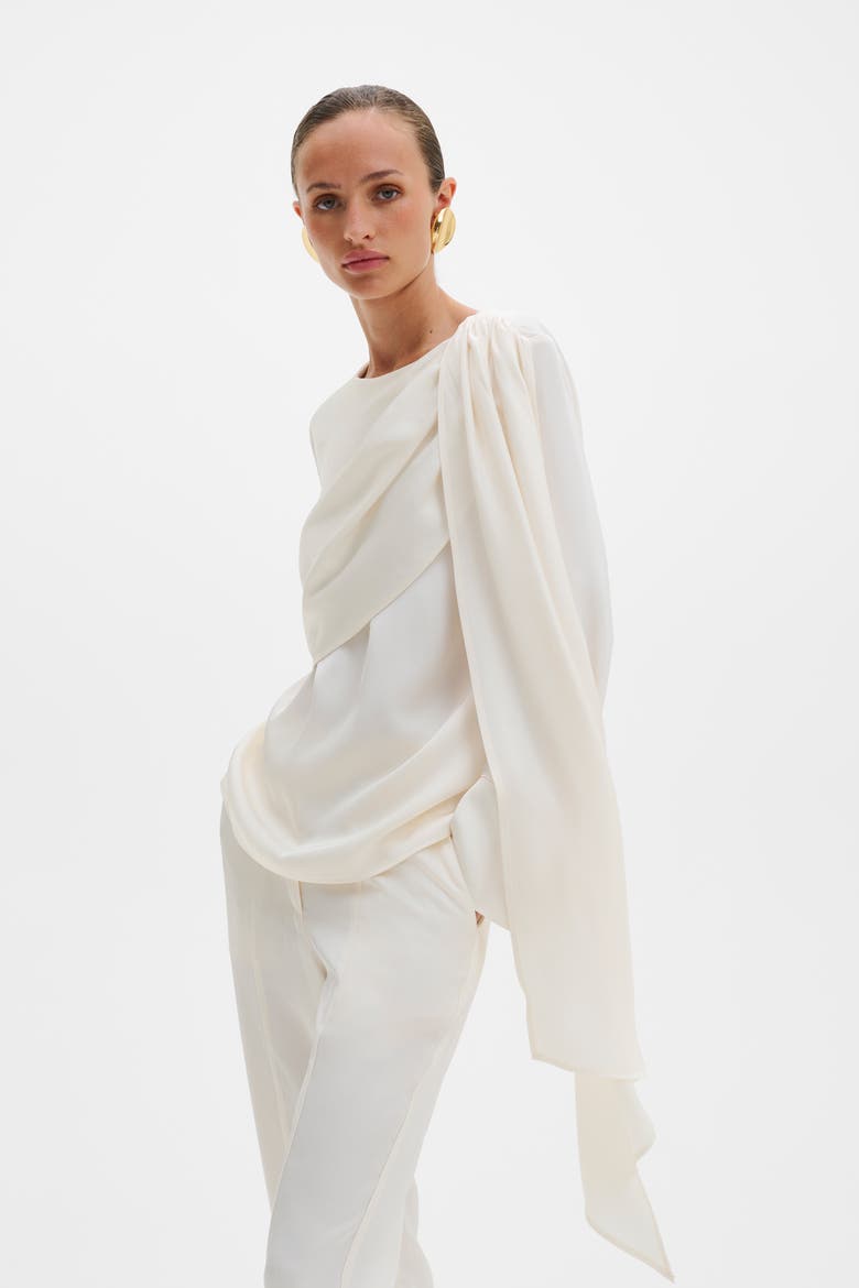 Melandy Draped Cape Blouse, Alternate, color, Vanilla