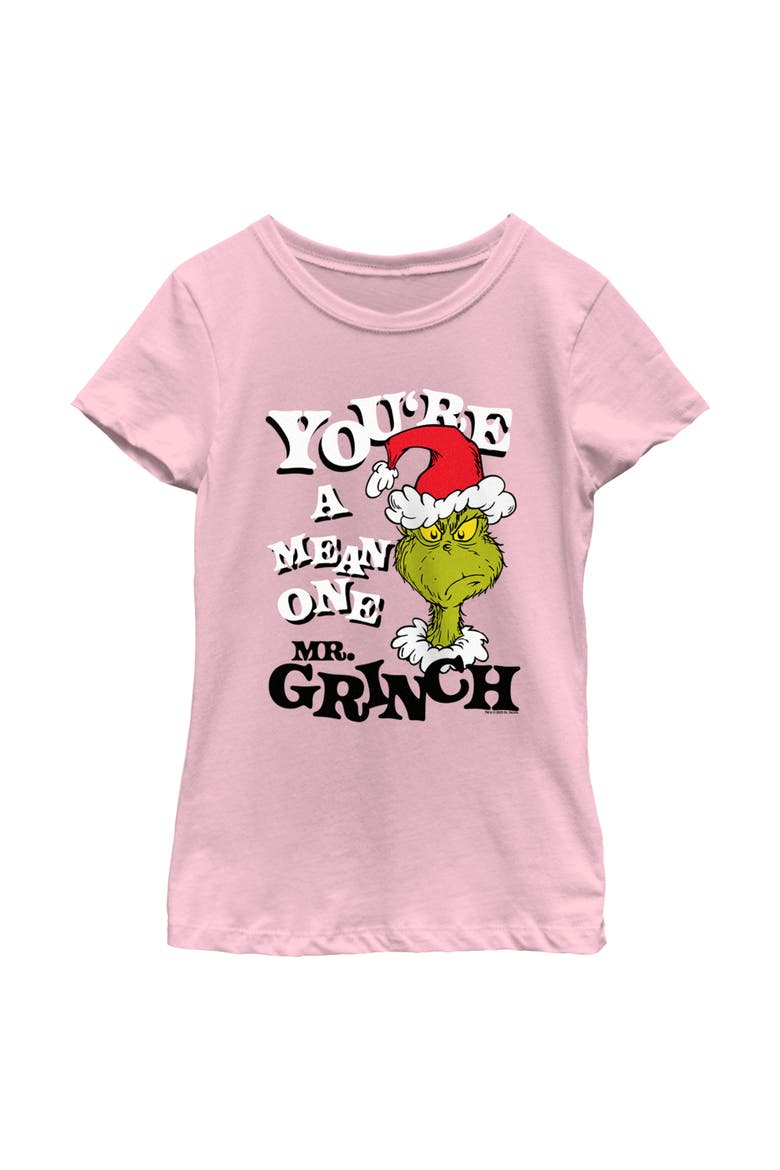 Girls' Dr. Seuss Christmas Grinch You're a Mean One Portrait Graphic T-Shirt, Main, color, Light Pink