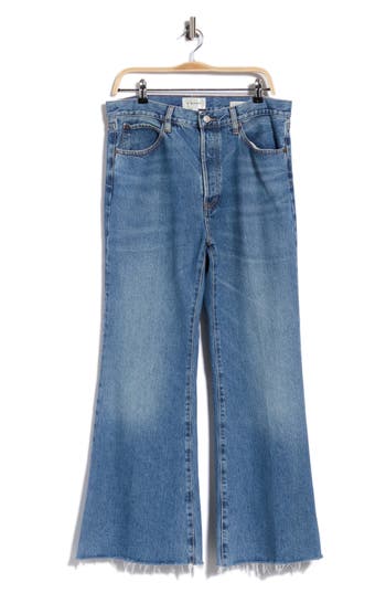 Frame The Pixie Lax Frayed High Waist Flare Jeans In Numeral Raw Fray