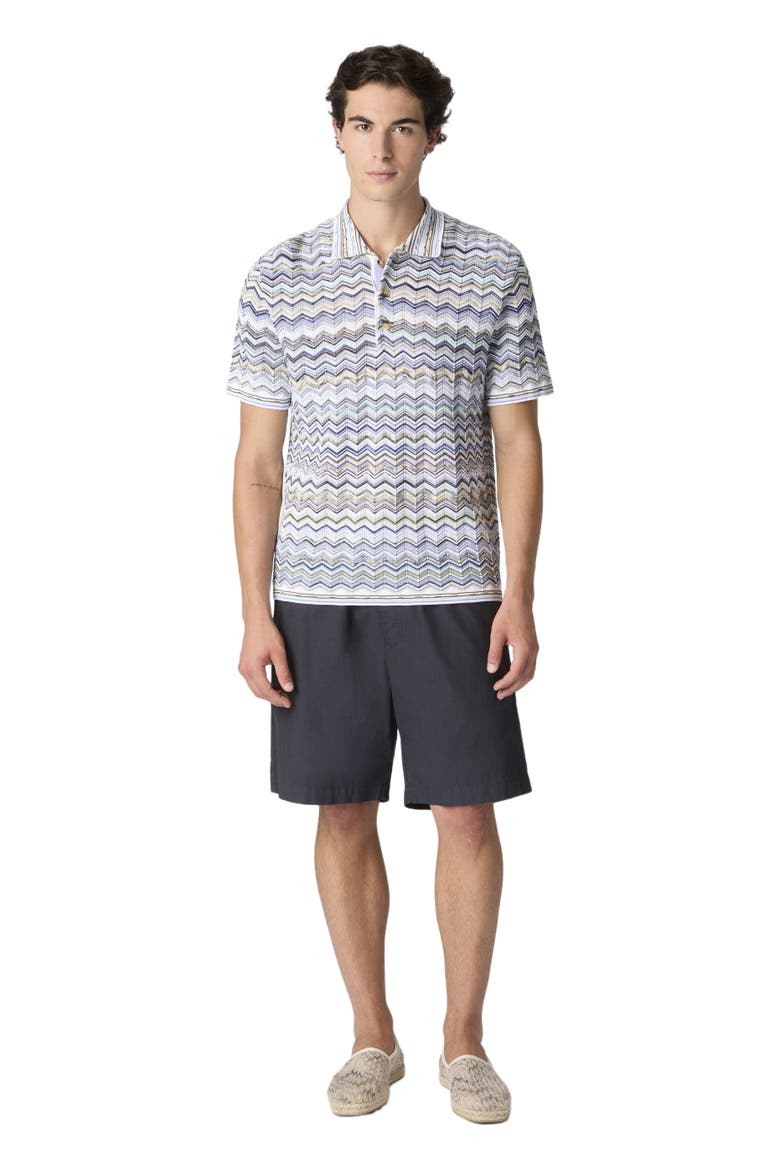 Cotton Knit Polo Shirt With Chevron Pattern, Main, color, Light Blue