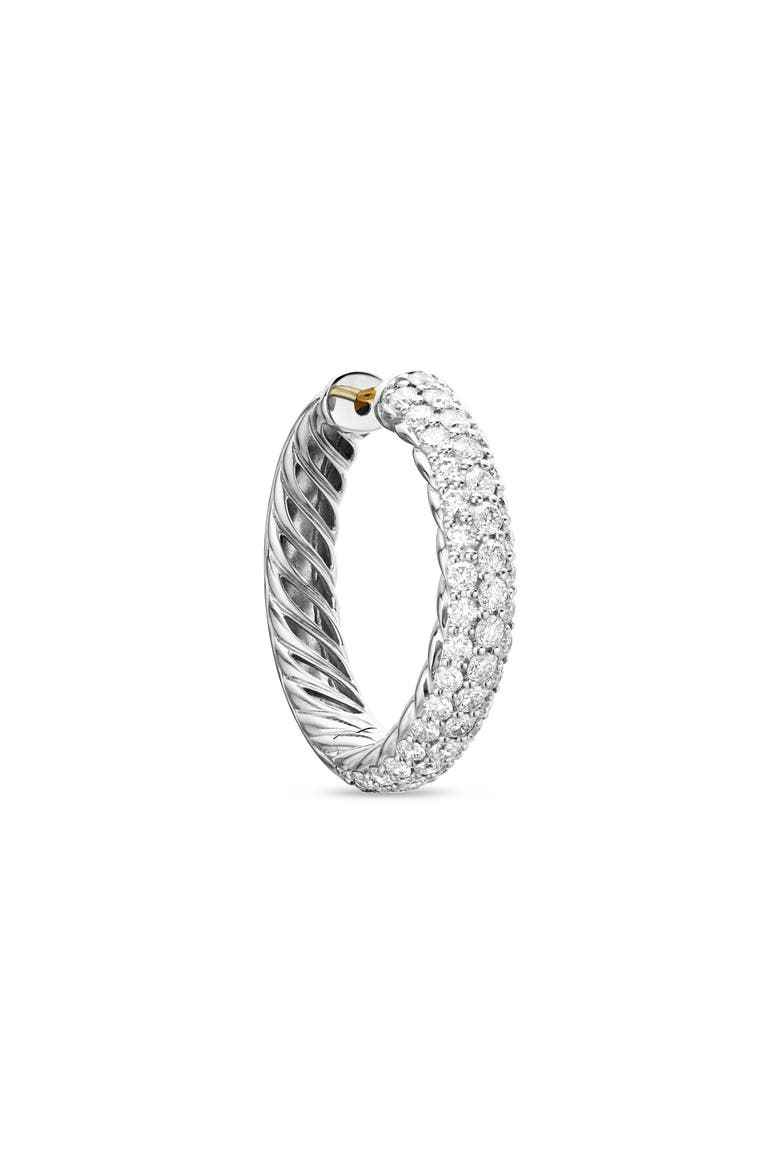 Sculpted Cable Hoop Earrings in Sterling Silver with Pavé Diamonds, Alternate, color, STERLING SILVER