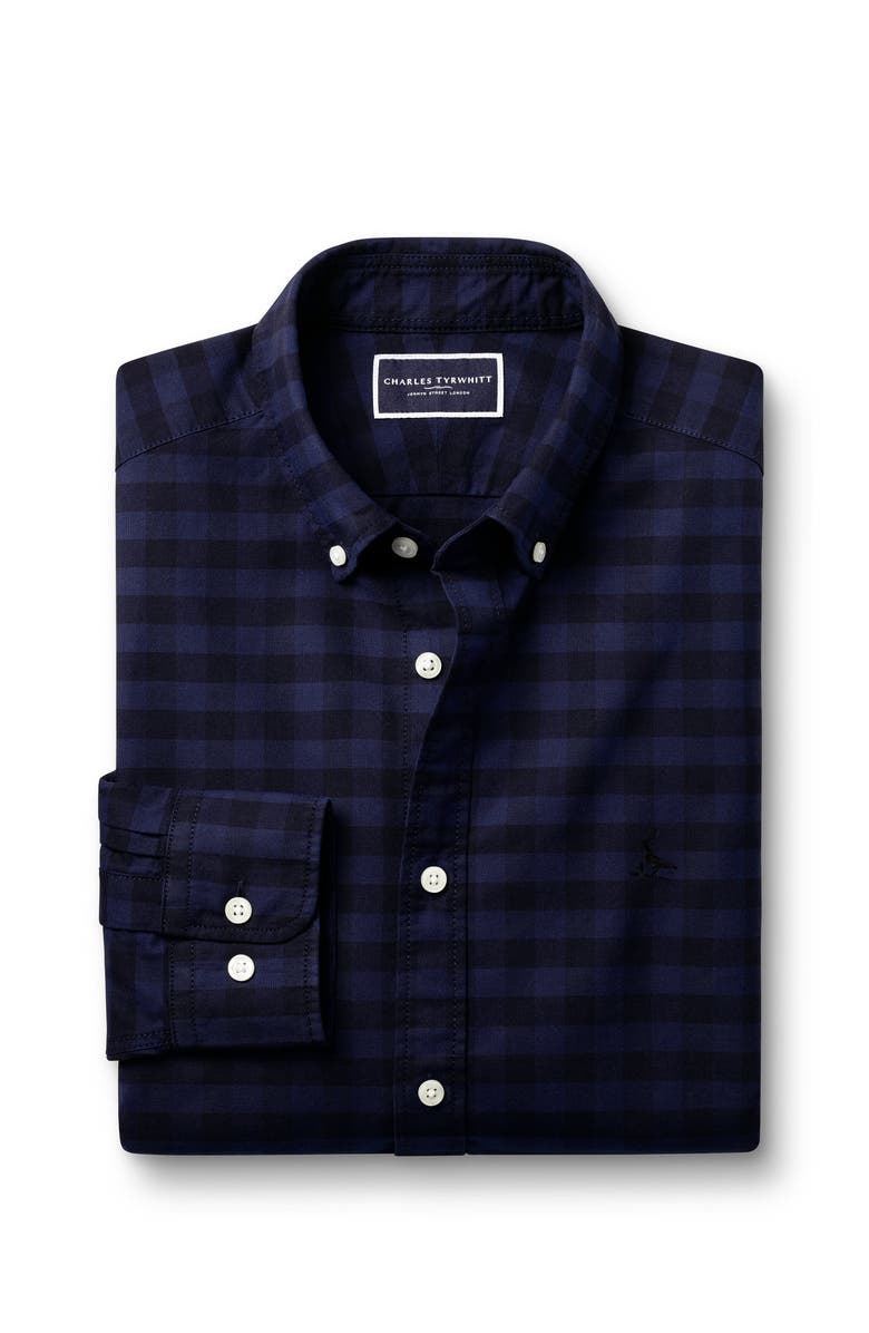 Charles Tyrwhitt Slim Fit Button-Down Collar Washed Oxford Gingham Shirt, Alternate, color, Ink Blue