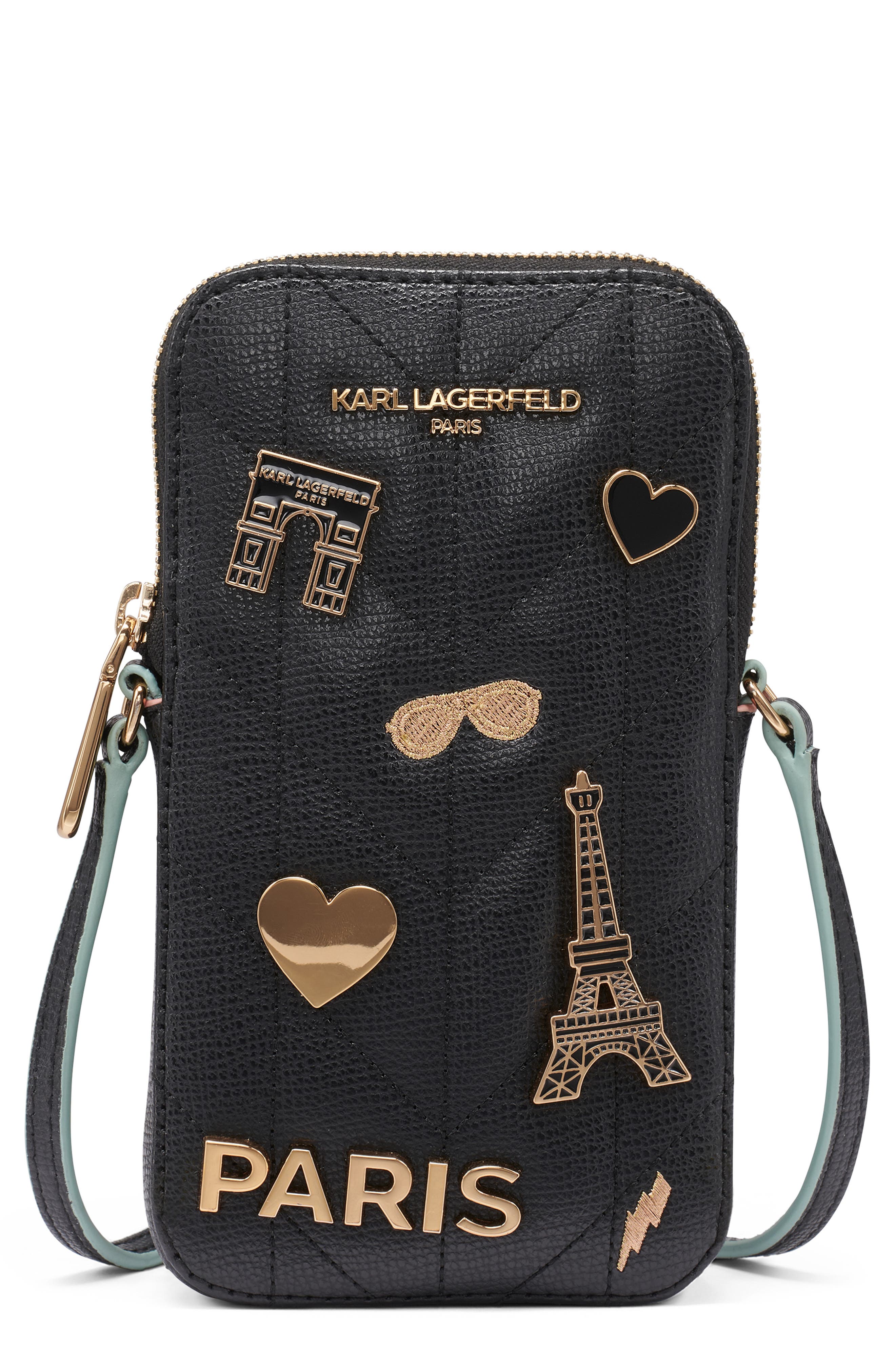 Karl Lagerfeld Paris Maybelle Wallet On A Chain In Black/ Gold