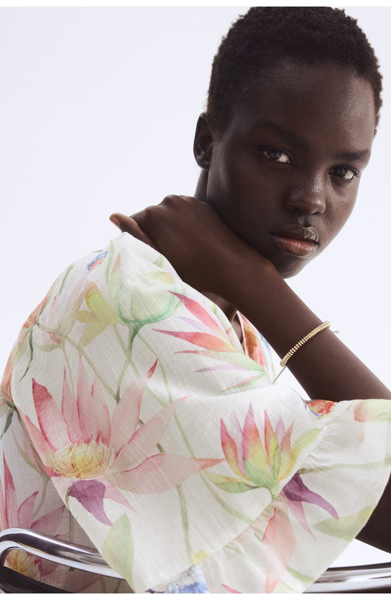 H&M Tie-detail Tunic Dress, Alternate, color, Cream/Floral