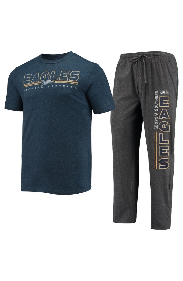 CONCEPTS SPORT Men's Concepts Sport Heathered Charcoal/Navy Georgia Southern Eagles Meter T-Shirt & Pants Sleep Set, Main, color, Heather Charcoal