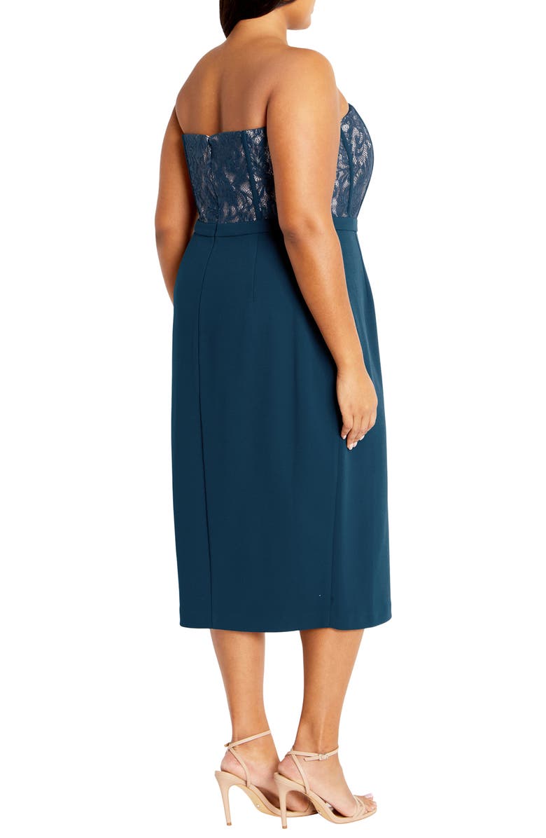 City Chic Perfect Date Mixed Media Strapless Dress, Alternate, color, Emerald