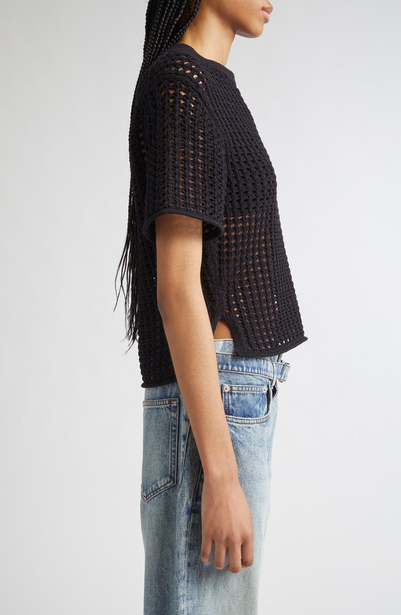 Proenza Schouler Kimia Open Crochet Sweater, Alternate, color, Black