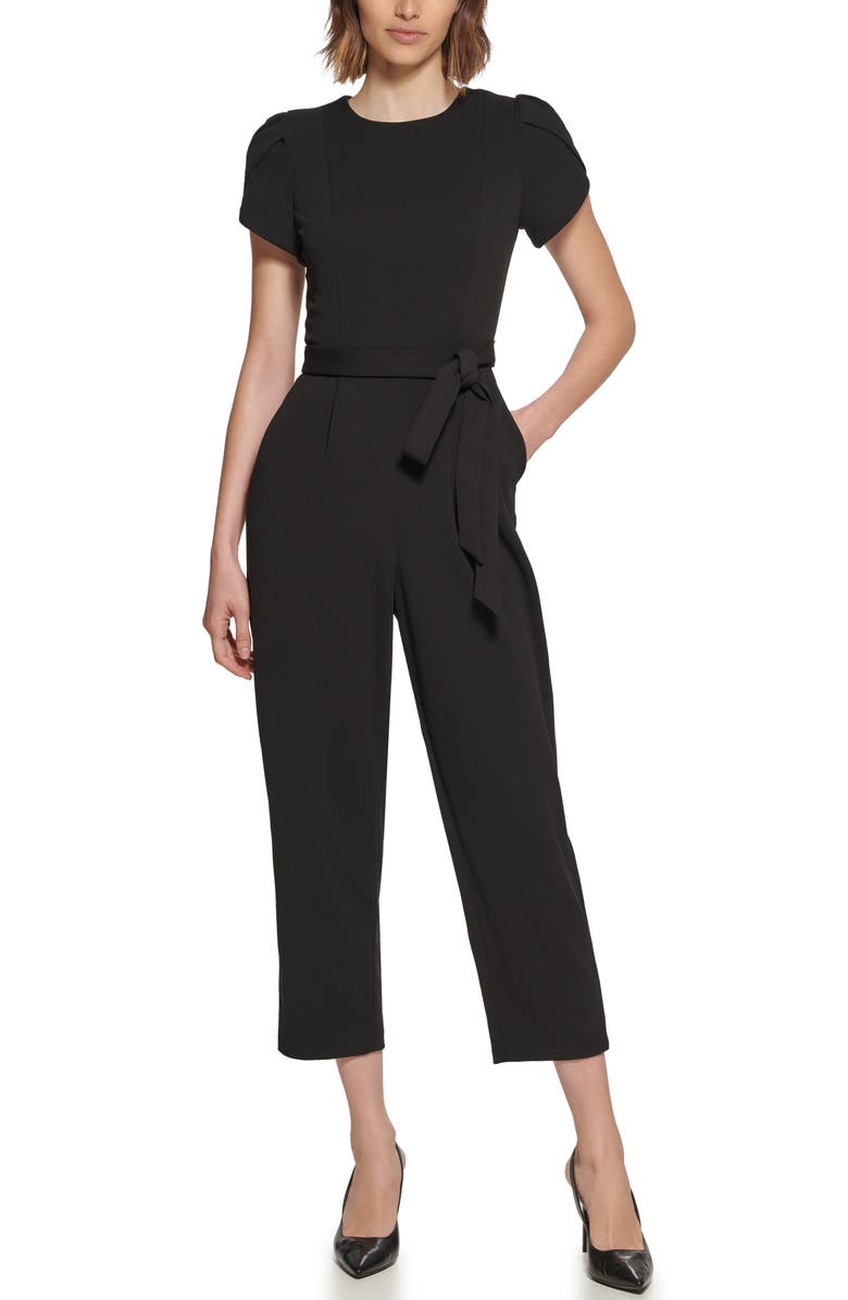 Calvin Klein Puff Shoulder Crop Straight Leg Jumpsuit, Main, color,
