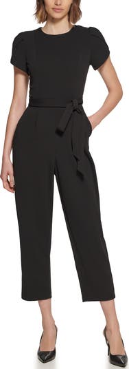 Puff Shoulder Crop Straight Leg Jumpsuit