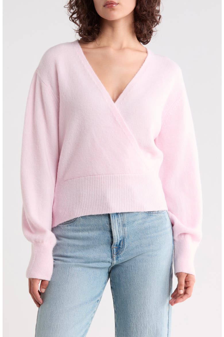 Surplice V-Neck Pullover Sweater, Main, color, LIGHT PINK