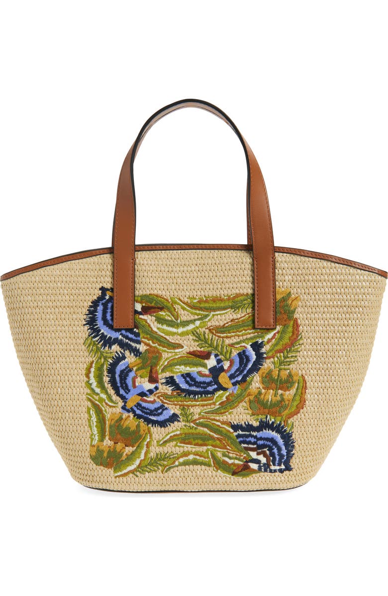 FARM Rio Small Embroidered Raffia Basket Tote, Alternate, color, Sunny Paradise Embroidery