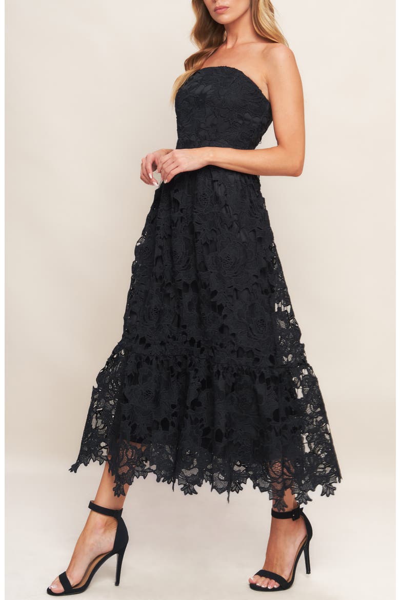 Lace Midi Dress, Alternate, color, BLACK