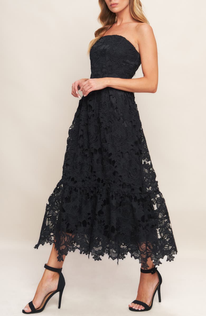 FLYING TOMATO Lace Midi Dress, Alternate, color, Black