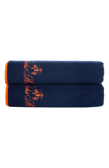 Brooks Brothers Contrast Frame 2 Piece Turkish Cotton Bath Towel Set Bedding In Blue