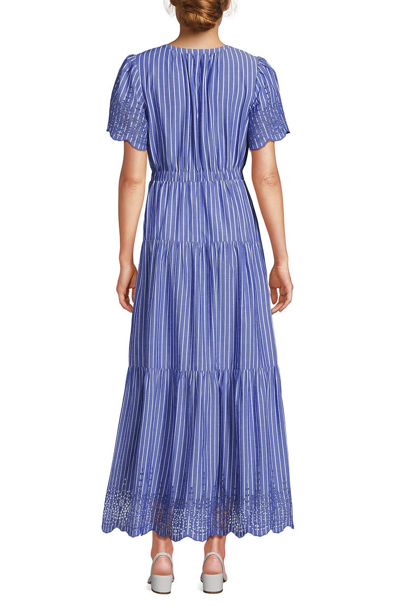 Lands' End Tiered Cotton Poplin Embroidered Maxi Dress, Alternate, color, Sapphire Gem Stripe Eyelet