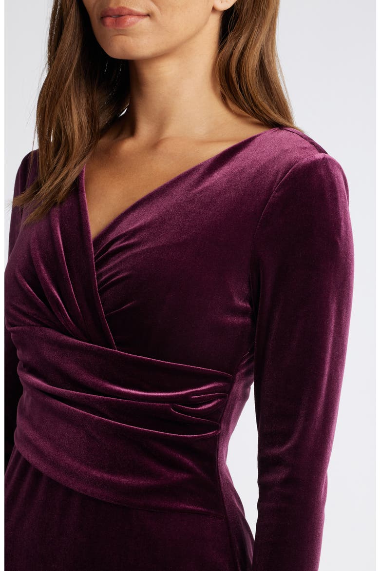 Ruched Long Sleeve Velvet Body-Con Dress, Alternate, color, PLUM