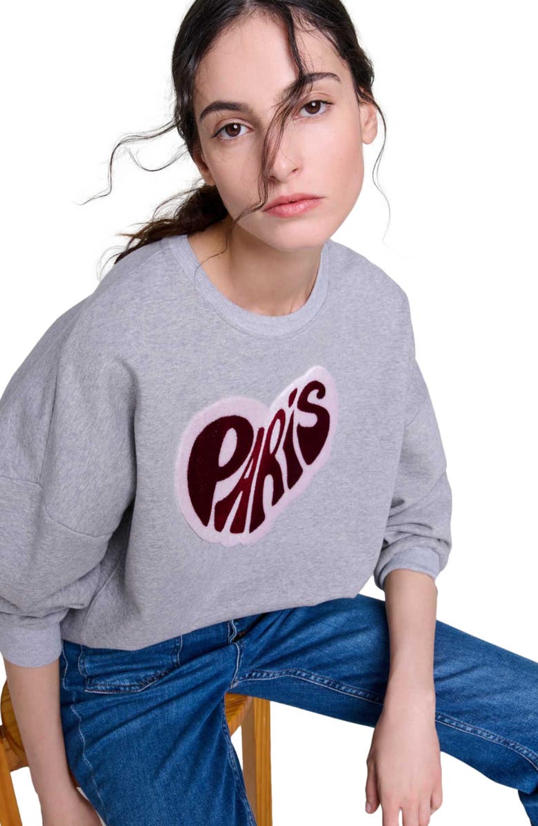 maje Paris heart patch sweatshirt, Alternate, color,