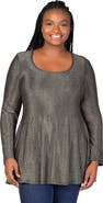 24seven Comfort Apparel Scoop Neck Long Sleeve Shimmery Fabric Tunic Top