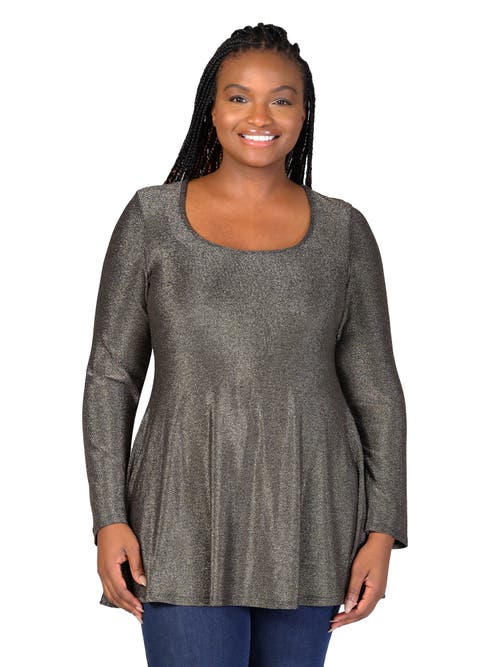 24seven Comfort Apparel Plus Size Scoop Neck Shimmery Tunic Top In Gray