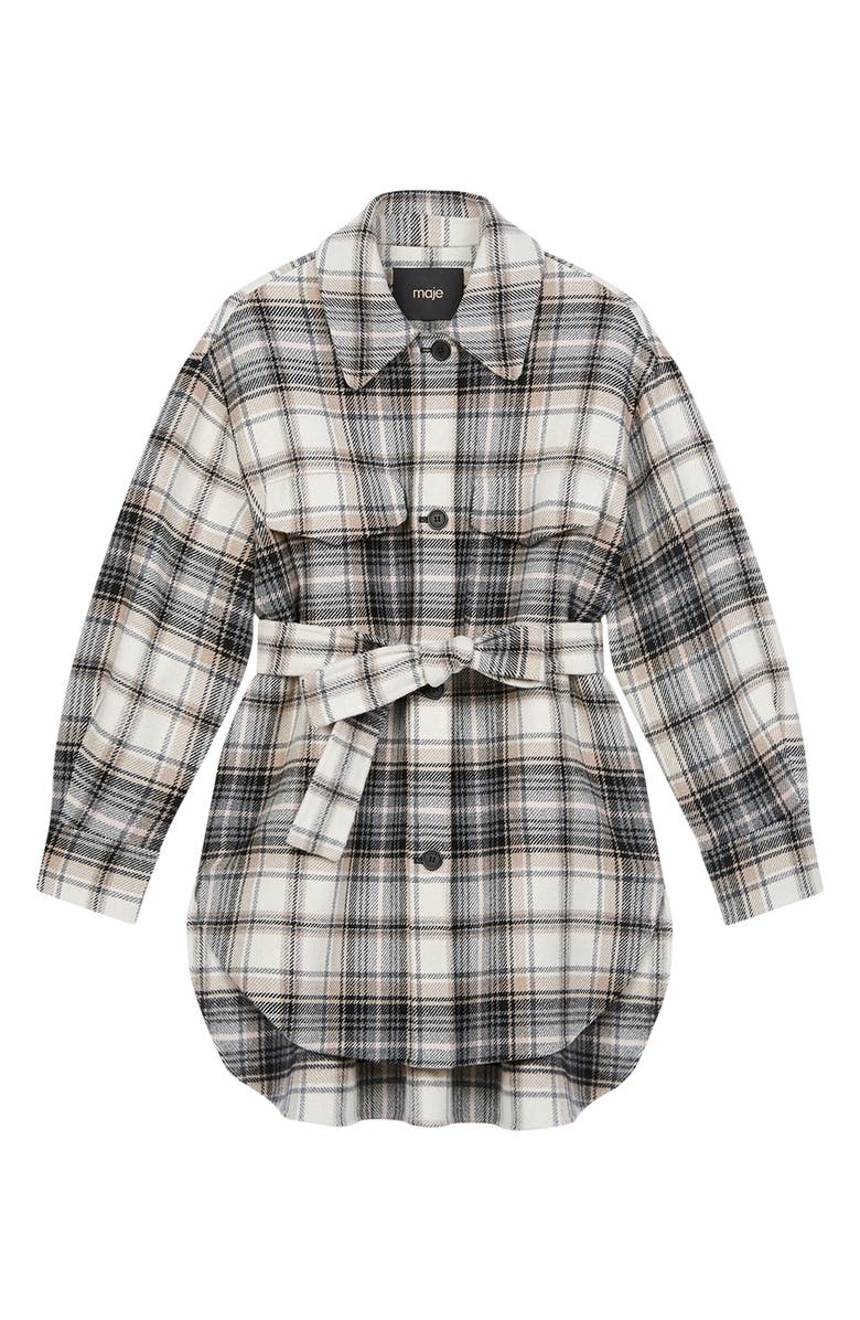 maje Gavinima Plaid Wool Blend Shirt Jacket, Alternate, color, Beige