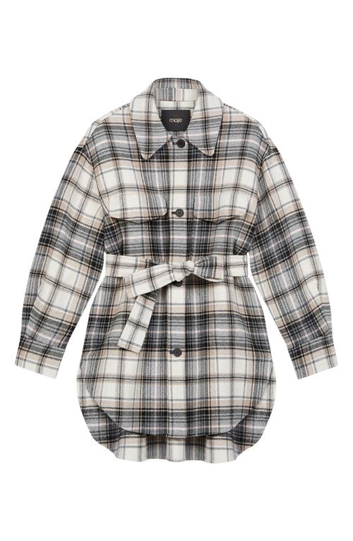 Maje Gavinima Plaid Wool Blend Shirt Jacket In Sand