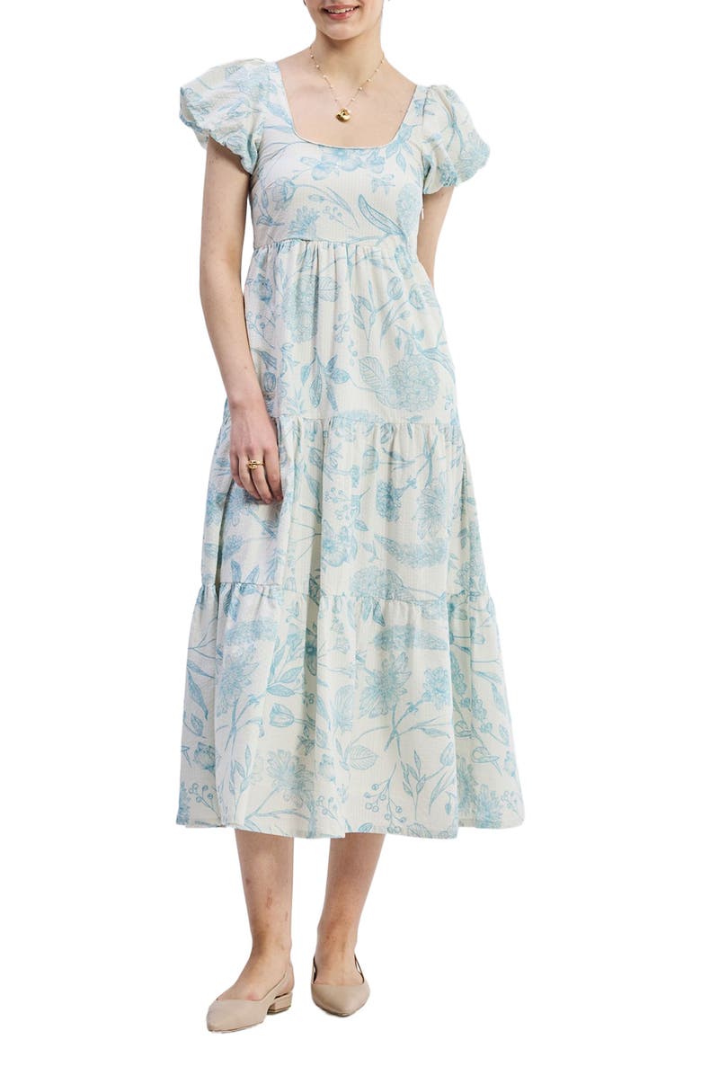 Reistor Puff Sleeve Tiered Maxi Dress in Blue Florals, Main, color, Floral Melody