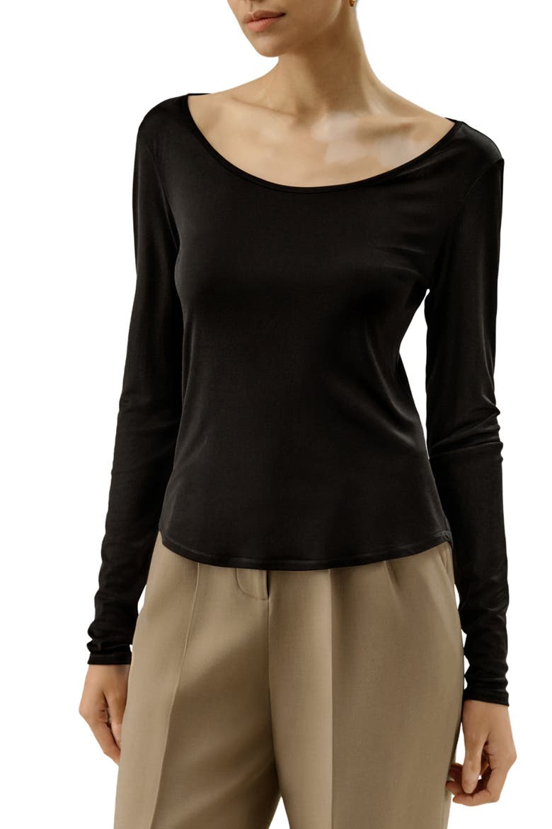 Women's Scoop-Neck Pure Silk Slim Fit Top, Main, color, Black