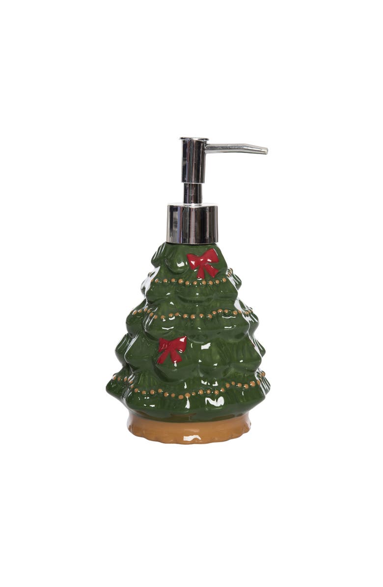 Transpac Dolomite Bow Tree Soap Dispenser Ceramic Christmas Decor, Main, color, Green