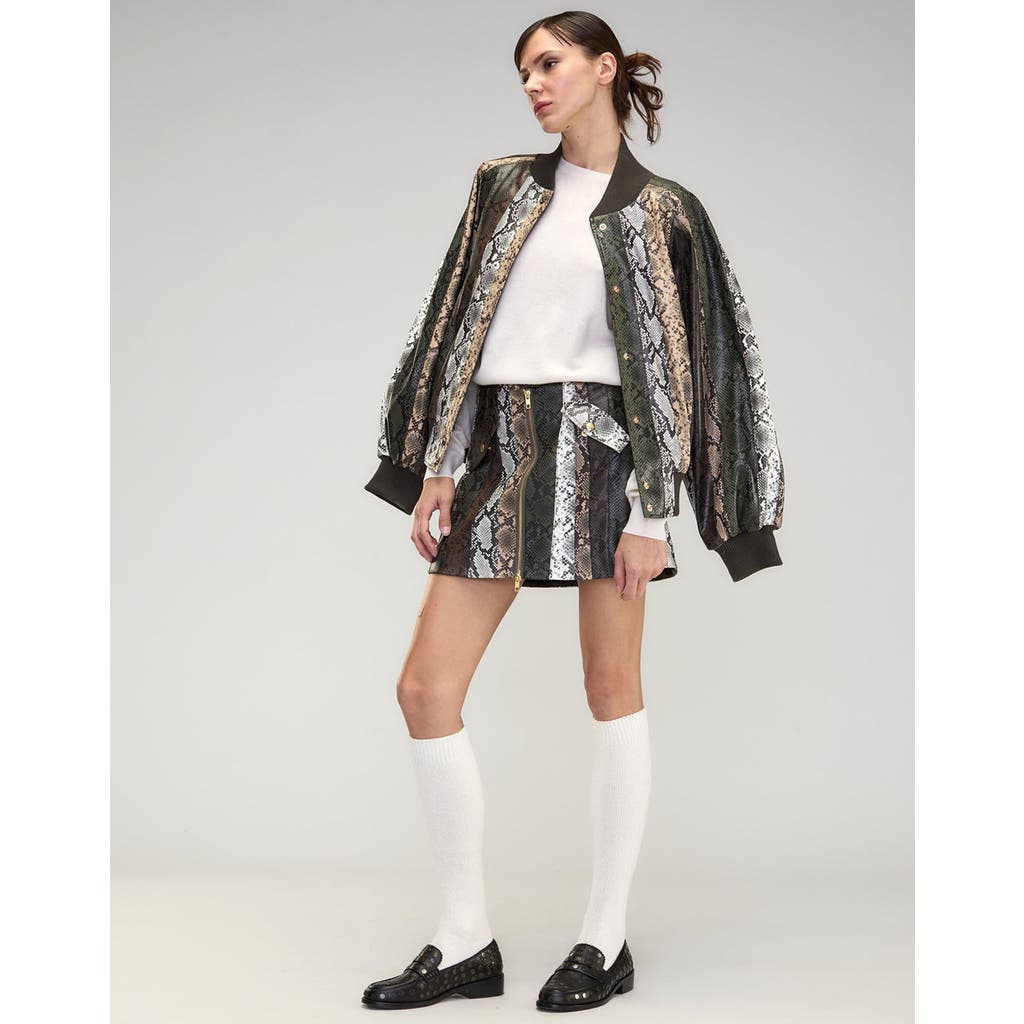 Cynthia Rowley Snake-embossed Vegan Leather Bomber Jacket In Multi