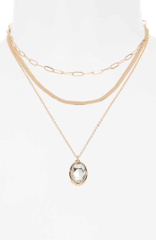 Nordstrom Rack Oval Crystal Pendant Triple Row Necklace In Gold