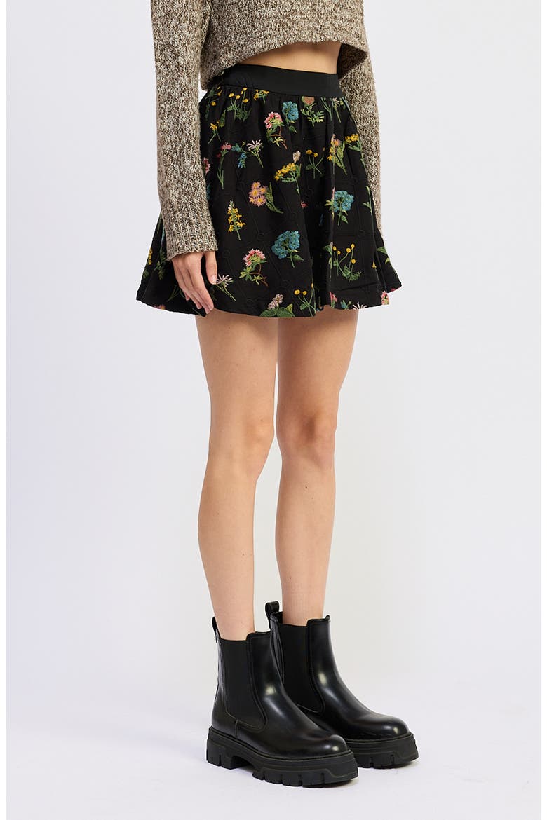 Lia Floral Embroidery Miniskirt, Alternate, color, BLACK MULTI