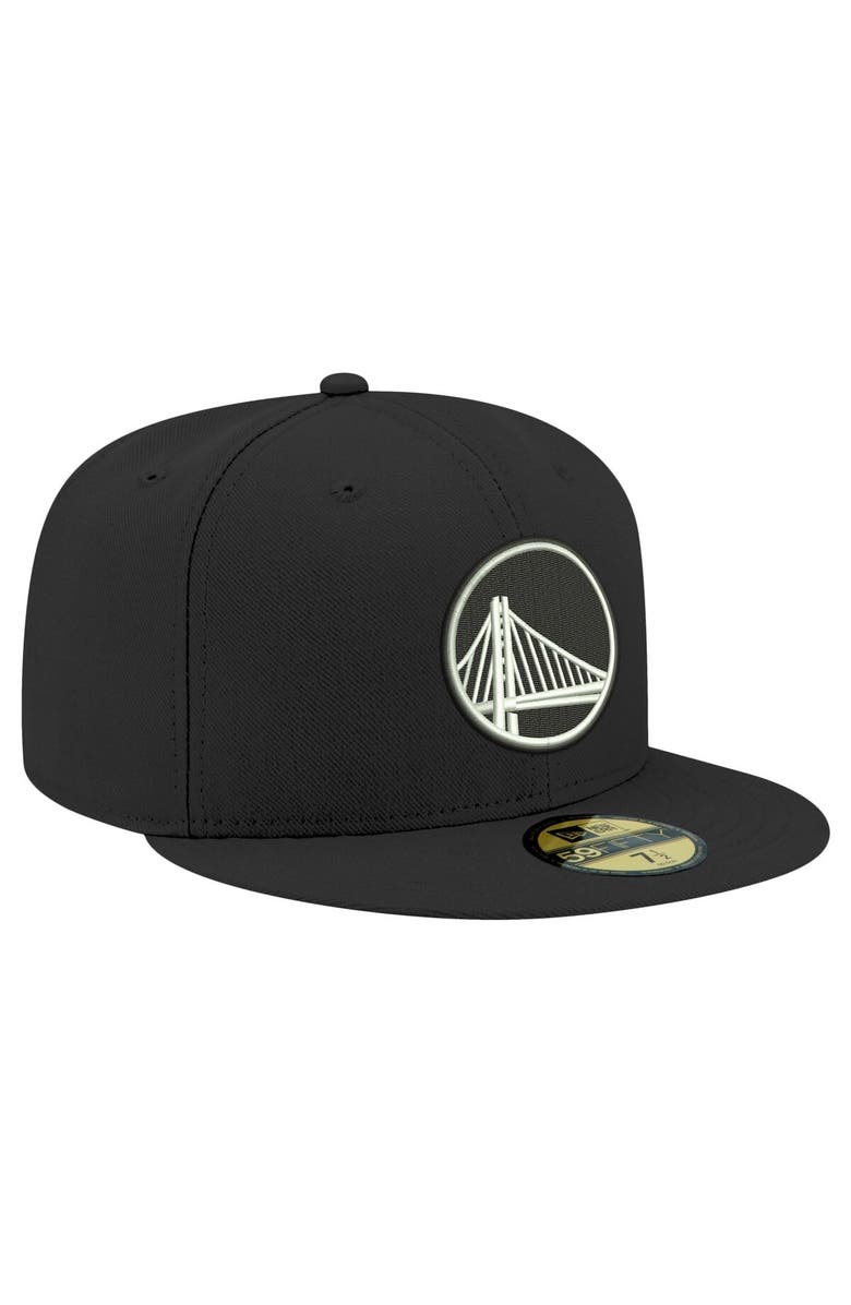 New Era Men's New Era Black Golden State Warriors Black & White 59FIFTY Fitted Hat, Alternate, color, Black
