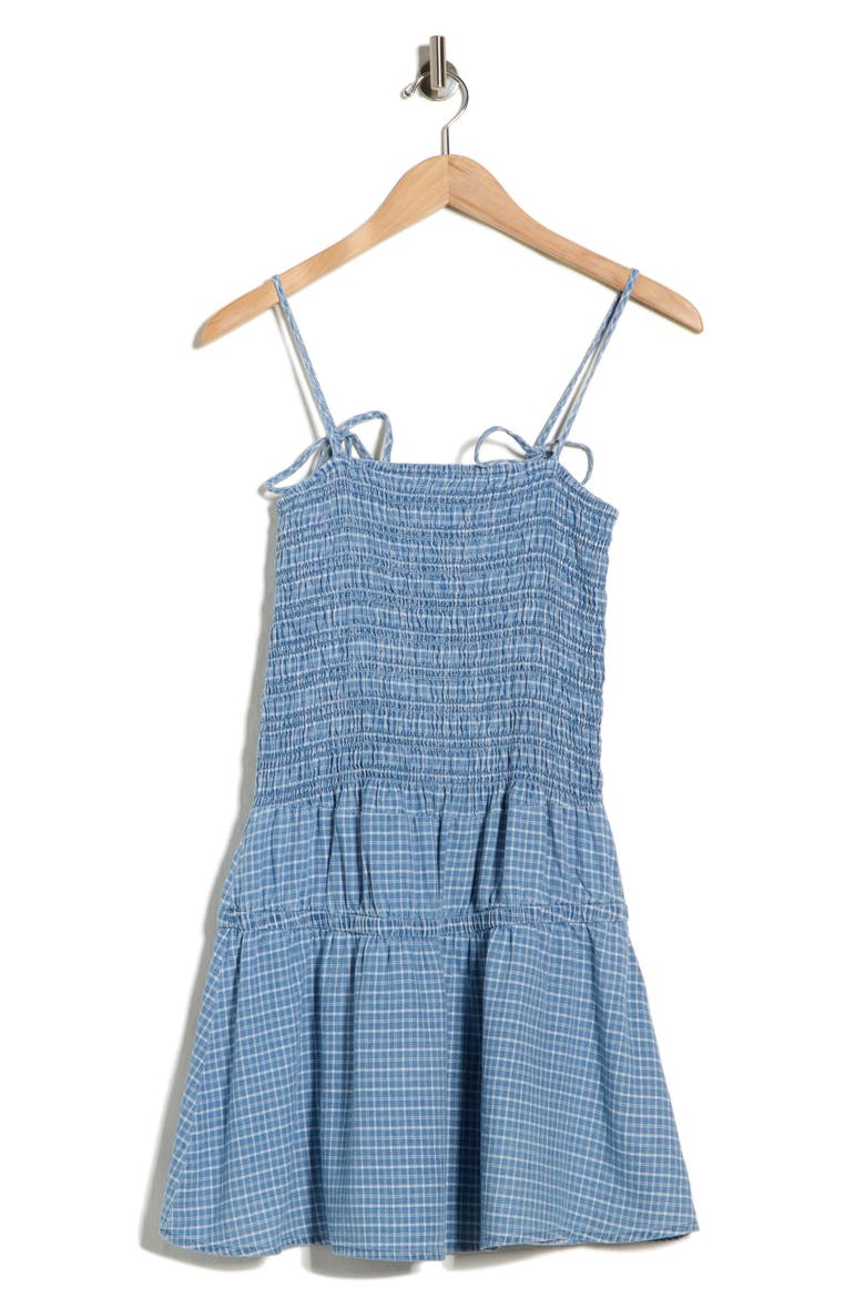 Smocked Bow Strap Minidress, Alternate, color, LIGHT WASH