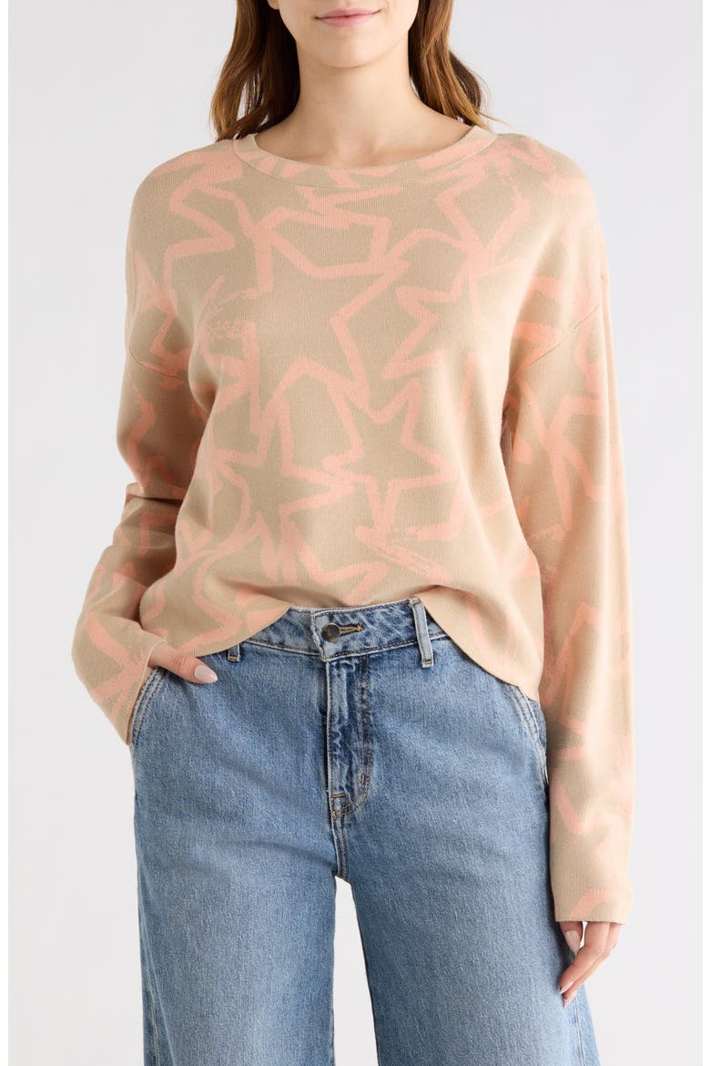 Star Jacquard Sweater, Main, color, TAUPE/ PEACH