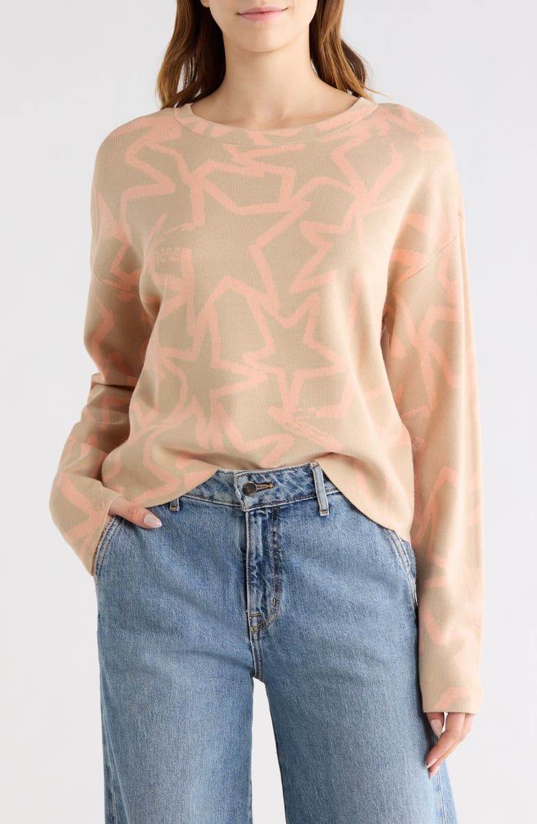 WISHLIST Star Jacquard Sweater, Main, color, Taupe/ Peach
