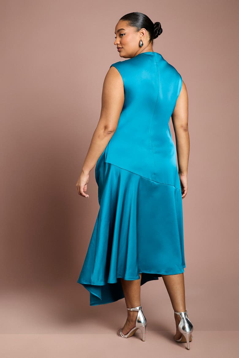 Plus Cowl Neck Drape Midi Dress, Alternate, color, Teal