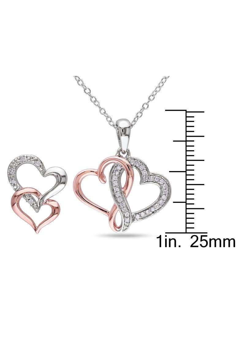 Diamond Heart Pendant Necklace & Stud Earrings Set - 0.19ct., Alternate, color, SILVER/ ROSE GOLD