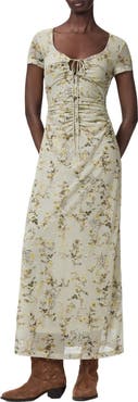 AllSaints Gabby Floral Print Mesh Maxi Dress