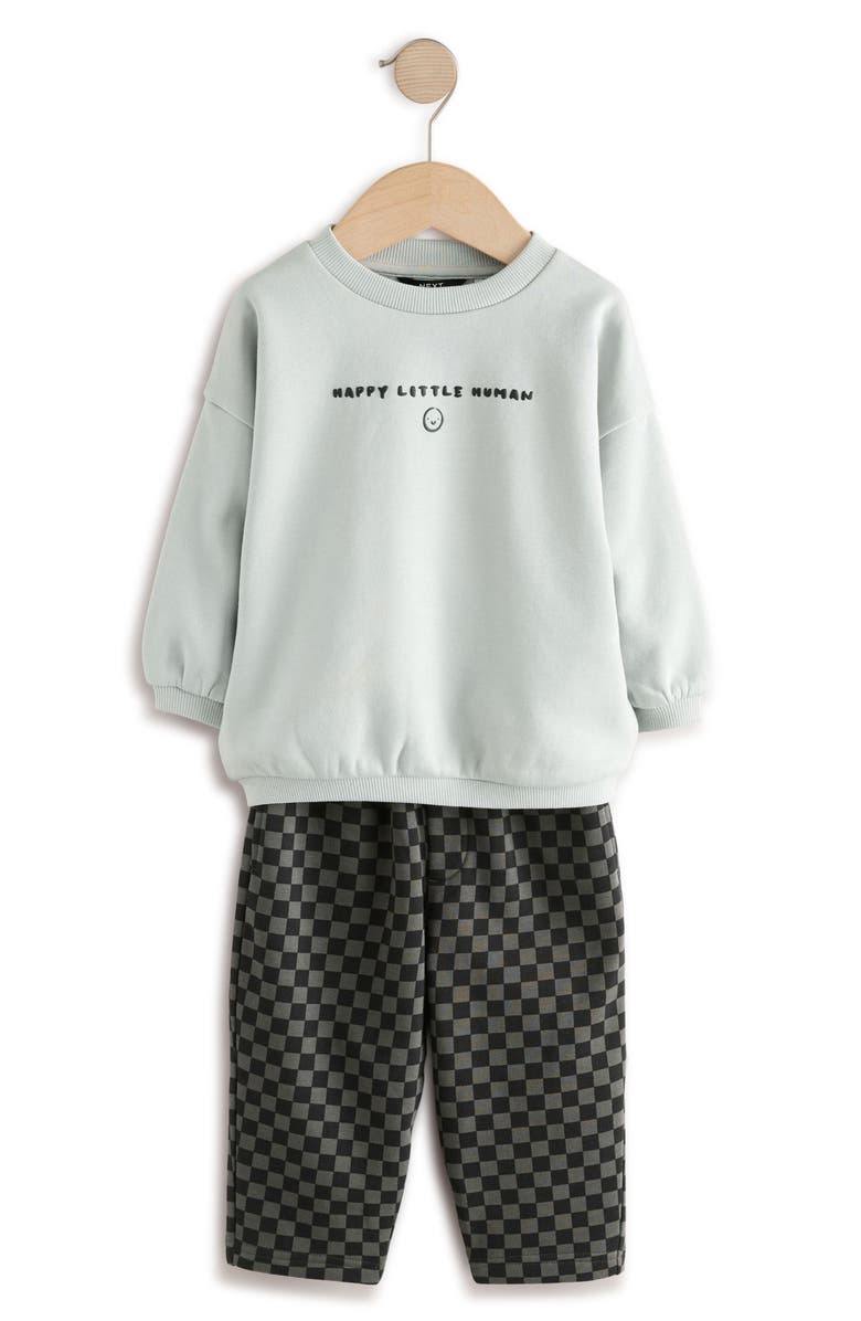 NEXT Kids' Crewneck Sweatshirt & Checkerboard Sweatpants Set, Main, color, Grey Multi