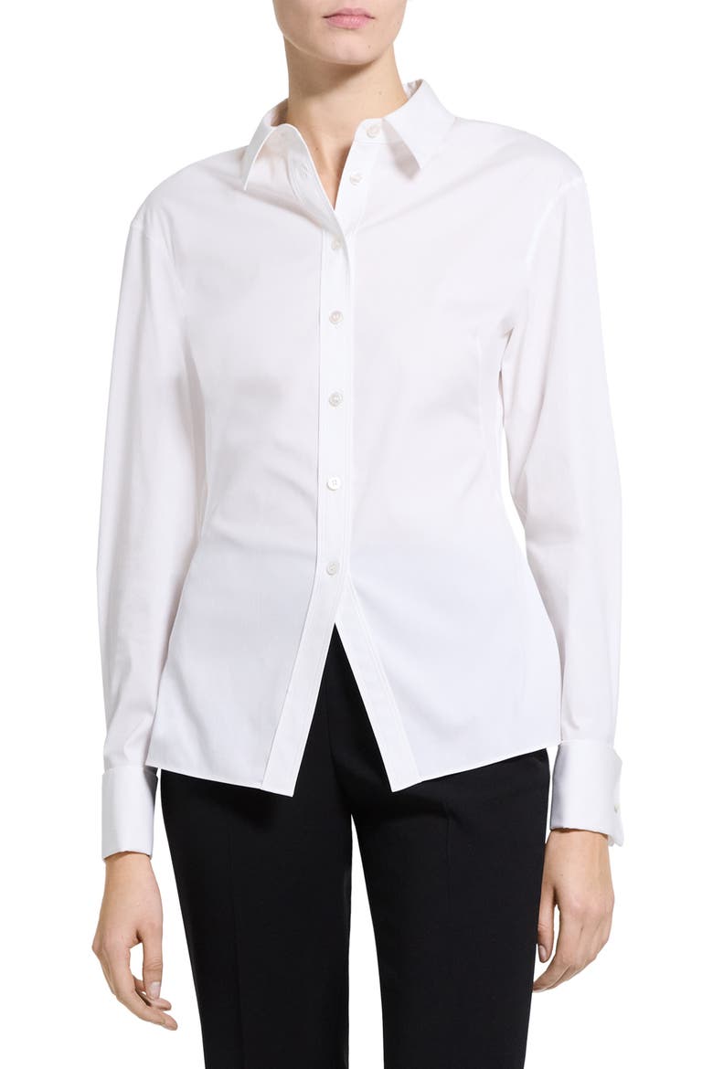 Cutaway Hem Stretch Cotton Shirt, Alternate, color, WHITE - 100