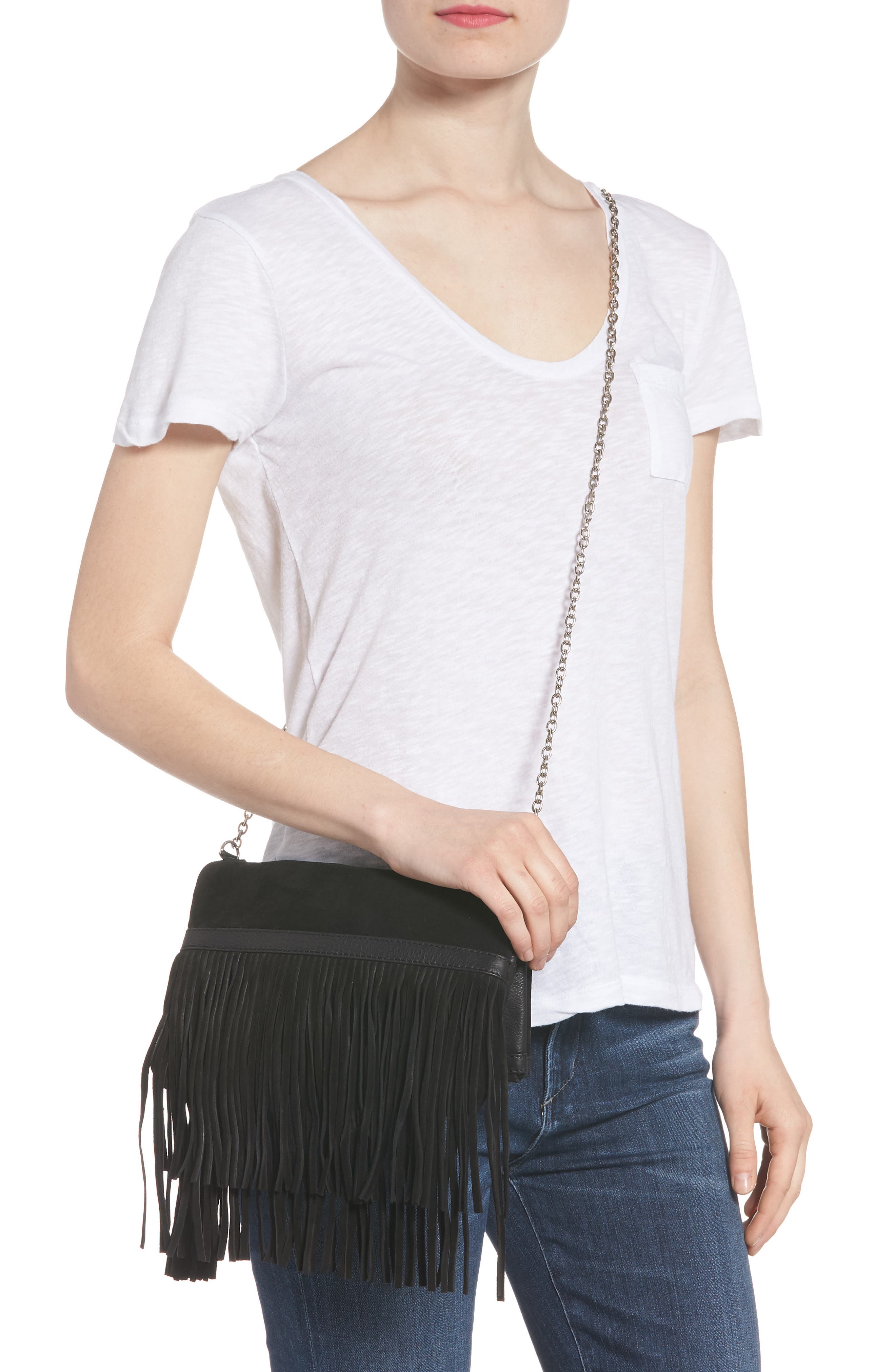 Ten79LA Fringe Leather Foldover Crossbody Bag, Alternate, color, 