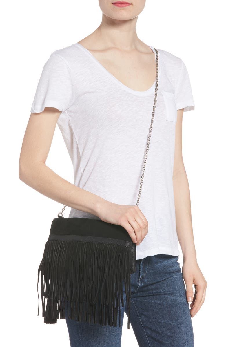 Ten79LA Fringe Leather Foldover Crossbody Bag, Alternate, color,